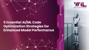 Visual representation of AI/ML code optimization, showing accelerated data and model performance.