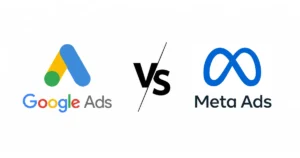 Google Ads vs Meta Ads comparison showing differences in targeting, audience intent, costs, and marketing use cases.