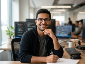 AI career roadmap showing the steps from Python and statistics to machine learning, generative AI, MLOps, and AI roles