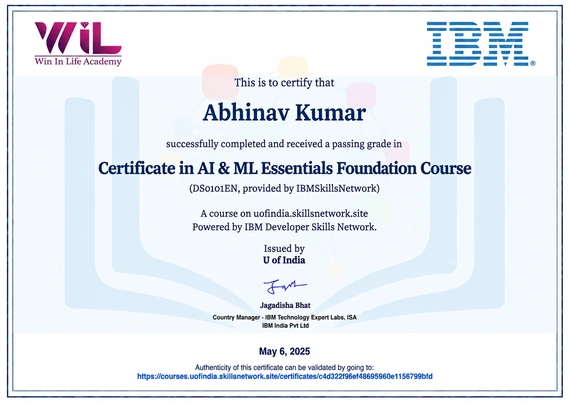 Certificate in AI & ML Essentials Foundation Course