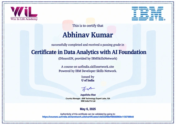 Certificate in Data Analytics with AI Foundation