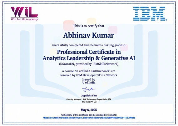 Professional Certificate in Analytics Leadership & Generative AI