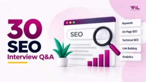 SEO interview questions covering on-page, technical SEO, keyword research, and SEO strategy